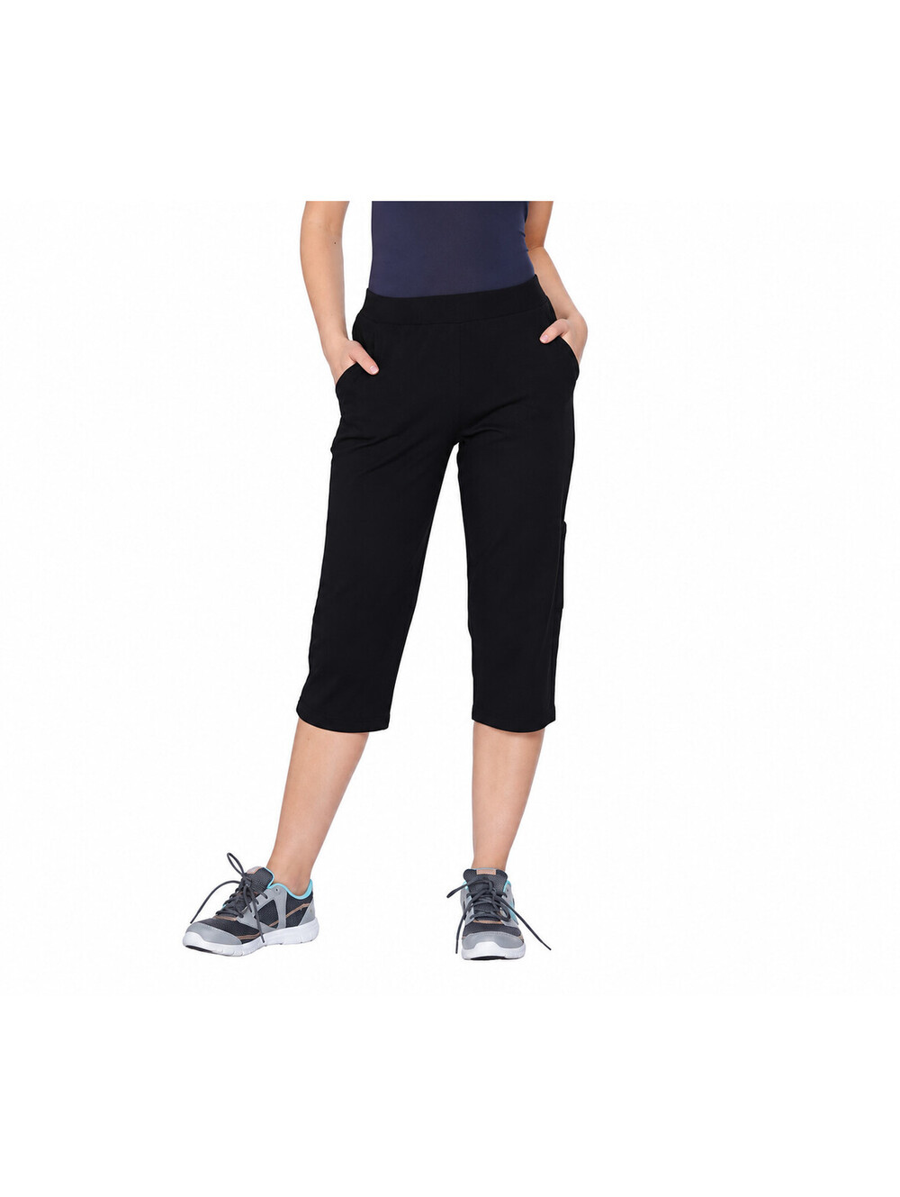 Denim & Co. Active French Terry Pull On Cargo Capri Pants Black, Size Large